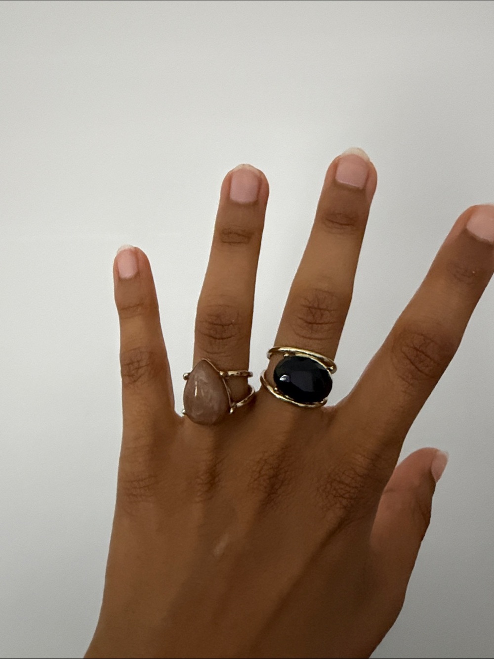 Gold-Plated Statement Rings with Black and Taupe Stones